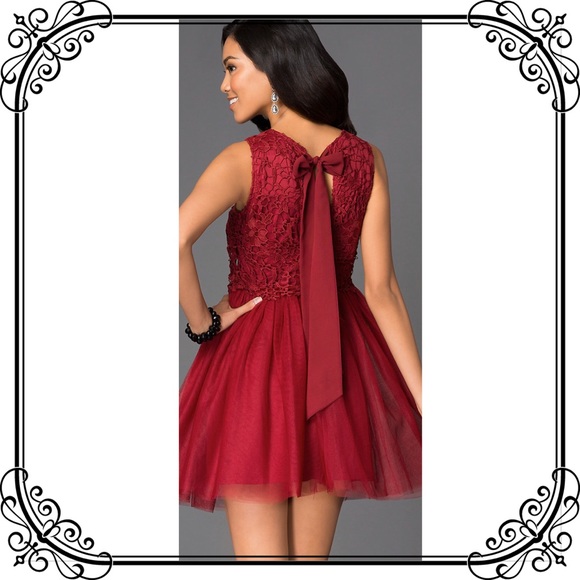 🆕NWT Burgundy Red Lace Bow Back Fit & Flare Dress - Picture 3 of 8